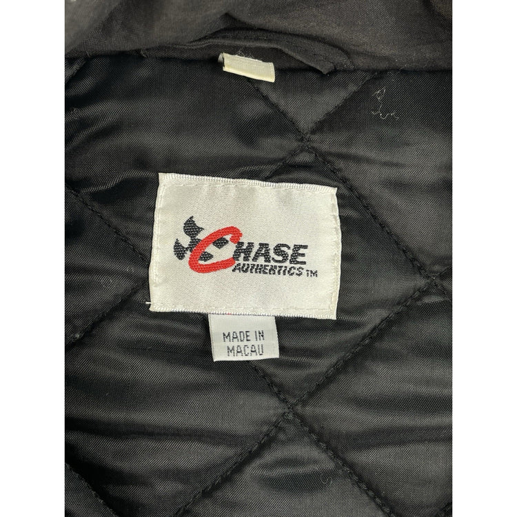 Mens Vintage Chase Authentics NASCAR Black Red Checkered Racing Jacket SIZE L
