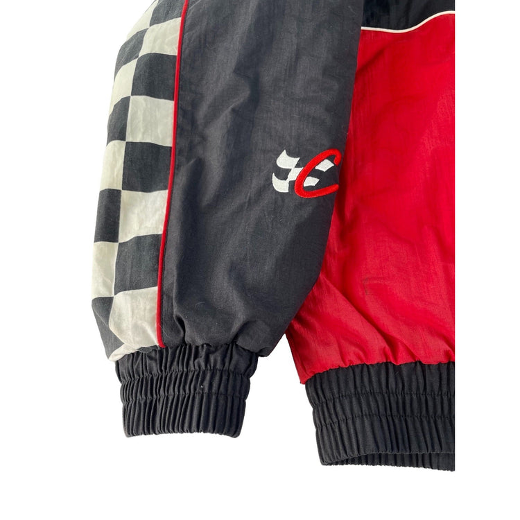 Mens Vintage Chase Authentics NASCAR Black Red Checkered Racing Jacket SIZE L
