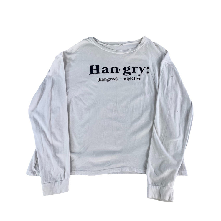 Womens White Classic Longsleeve “Hangry” Shirt Size L