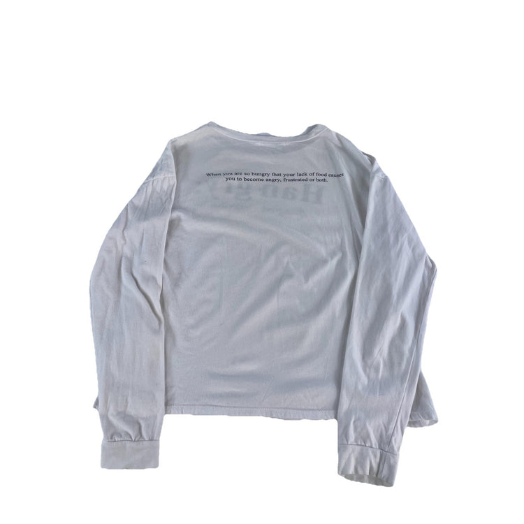 Womens White Classic Longsleeve “Hangry” Shirt Size L