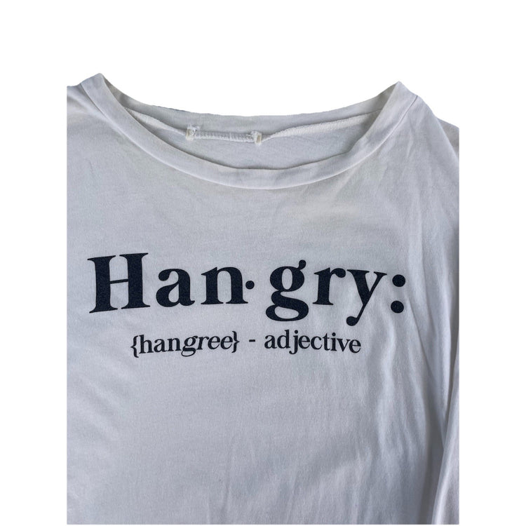 Womens White Classic Longsleeve “Hangry” Shirt Size L