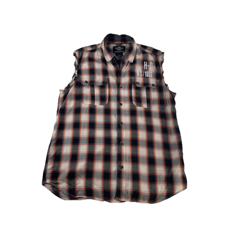 Mens Harley Davidson Multicolor Plaid Button-Down Sleeveless Shirt Size XL