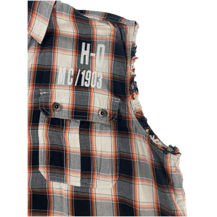 Mens Harley Davidson Multicolor Plaid Button-Down Sleeveless Shirt Size XL