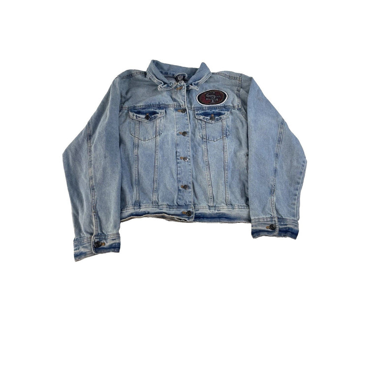 Mens NFL SF 49ers Patch Light Wash Denim Trucker Jacket Size Large