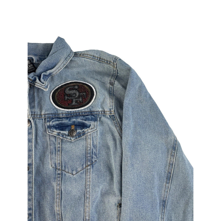 Mens NFL SF 49ers Patch Light Wash Denim Trucker Jacket Size Large