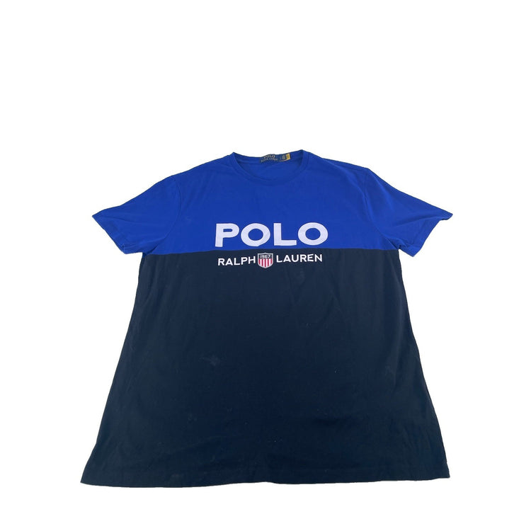 Mens Polo Ralph Lauren Blue & Black Large Logo Print T-Shirt Size L