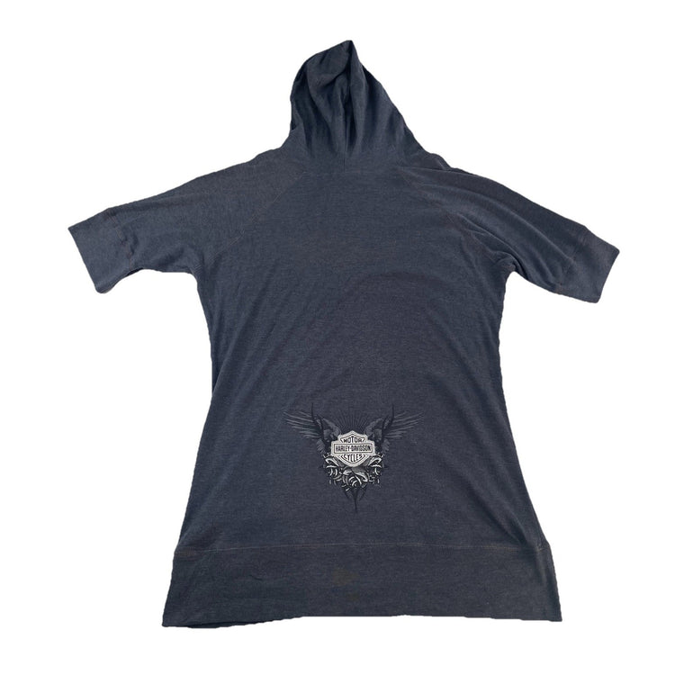 Womens Harley Davidson Motorcycle Dark Gray Hooded T-shirt With Pocket Size 3xl