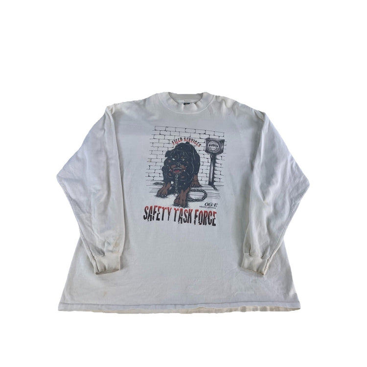 Men’s Vintage White LongSleeve Pit bull Graphic Crewneck Shirt Size 2XL