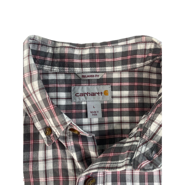 Men Carhartt Relaxed Fit Plaid Short Sleeve Button Down Shirt Red Black Size L