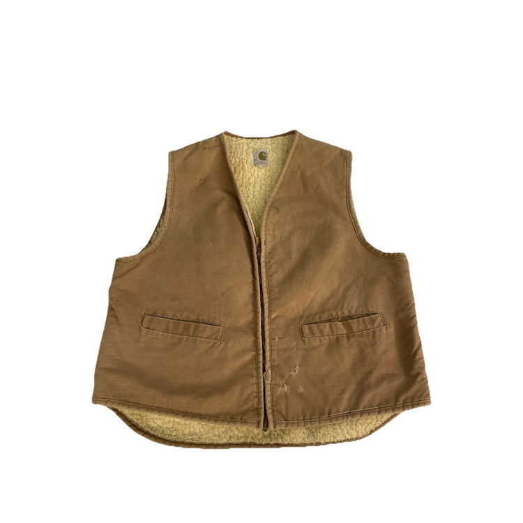 Mens Carhartt Brown Sherpa Lined Full Zip Vest Size Xl