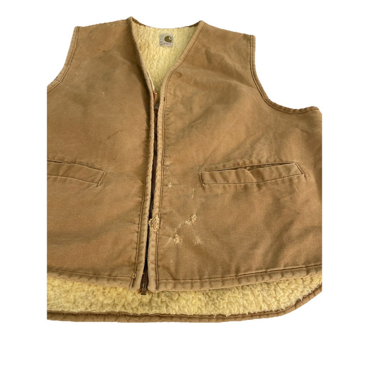 Mens Carhartt Brown Sherpa Lined Full Zip Vest Size Xl
