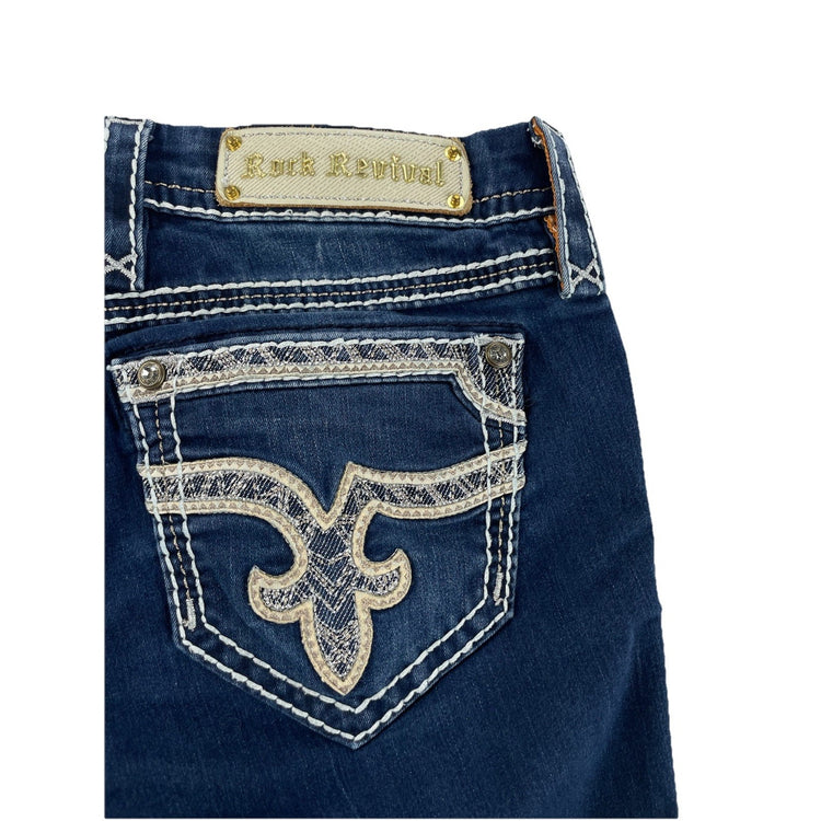 Women Rock Rivals Rosemary Bootcut, Dark Wash Blue Jeans Size 28