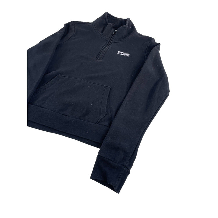 Womens PINK Victoria Secret Black 1/4 Zip Sweatshirt Size M