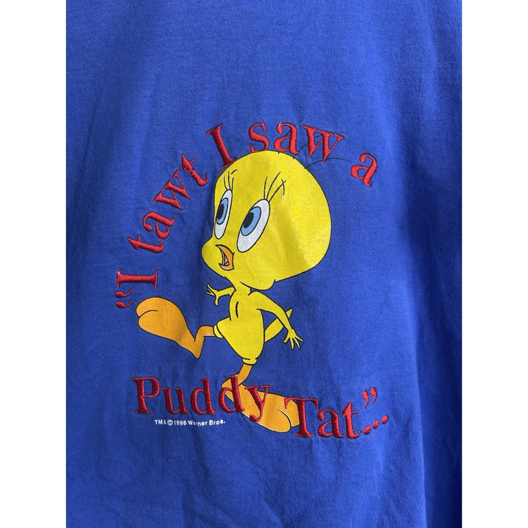Adult VTG 90's Embroidered Tweety Bird Warner Brother Looney Tunes T-shirt Sz L