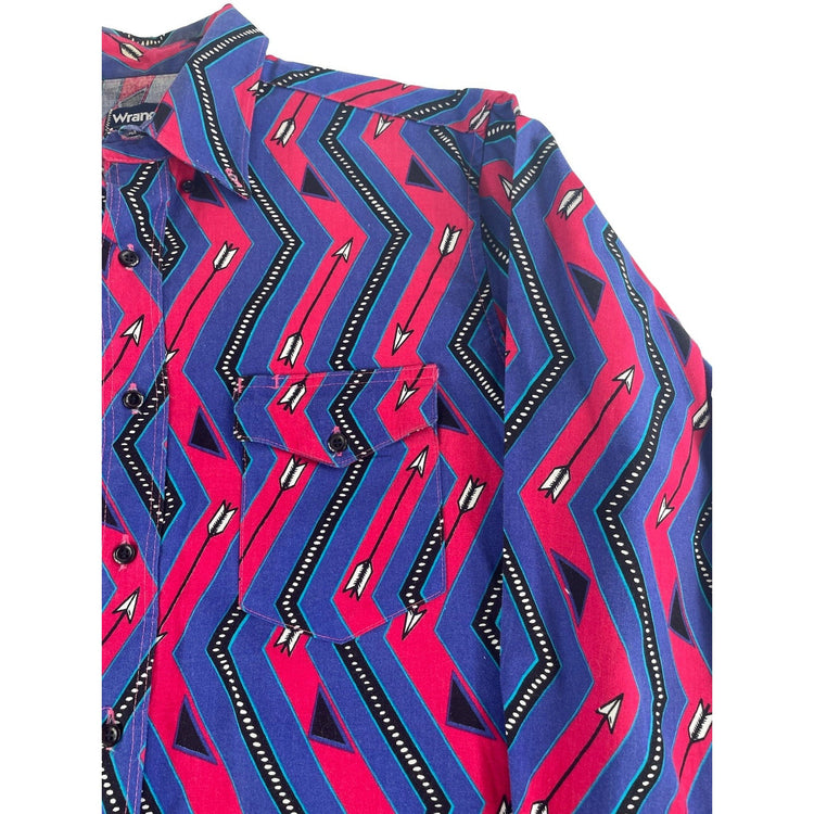 Mens Vintage Wrangler Aztec Brushpopper Size 16 1/2