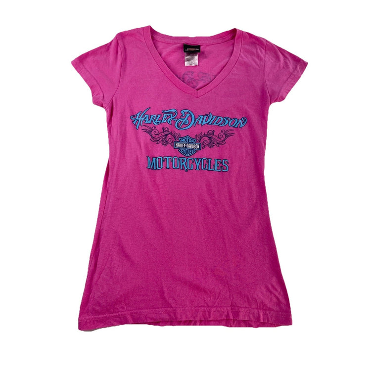 Womens Harley Davidson Motorcycle Slim Fit Pink Tee Size S