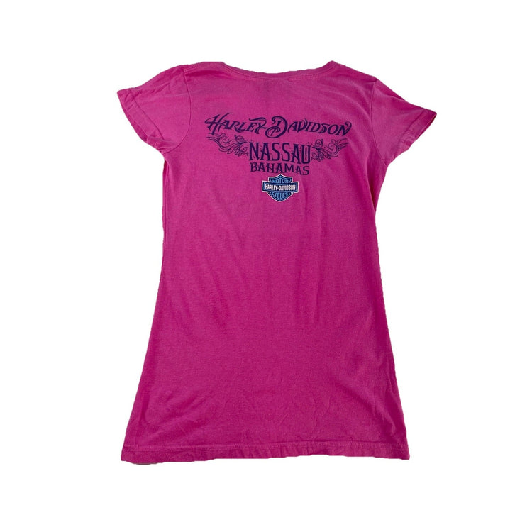 Womens Harley Davidson Motorcycle Slim Fit Pink Tee Size S