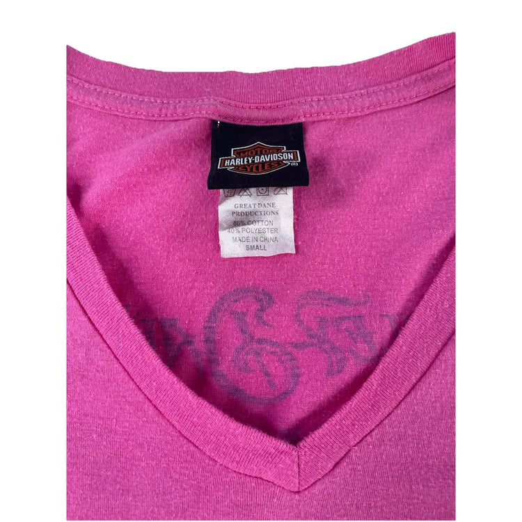 Womens Harley Davidson Motorcycle Slim Fit Pink Tee Size S