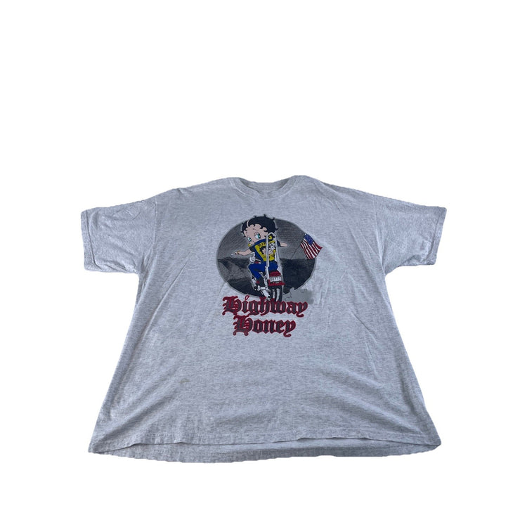 Mens Vintage 1997-2003 Gray ‘Highway Honey’ Betty Boop T Shirt Size 2XL