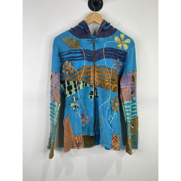 Rising International Womens Artsy Unique Full Zip Jacket Size L Boho Hippie
