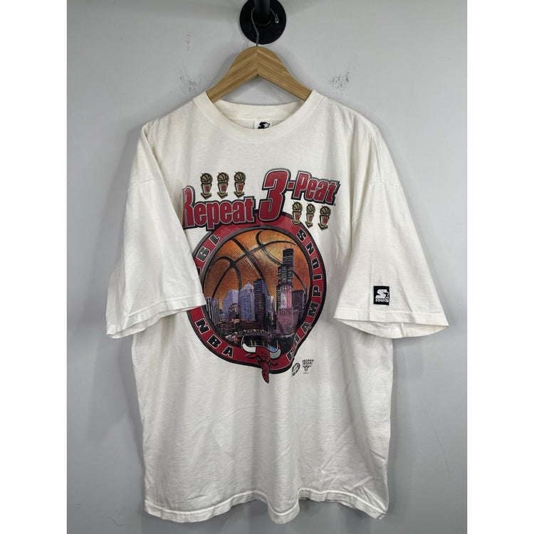 Mens Vintage Starter Chicago Bulls 1998 Repeat 3Peat NBA Champions T-shirt Sz XL