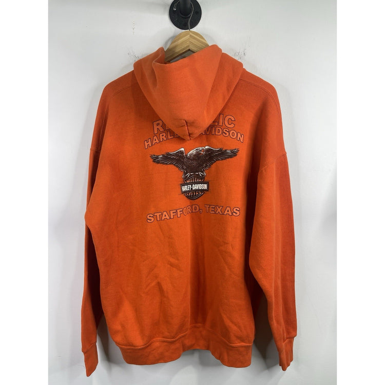 Men’s Vintages 04 Harley Davidson Orange Heavyweight Cotton Hoodie Sz XL