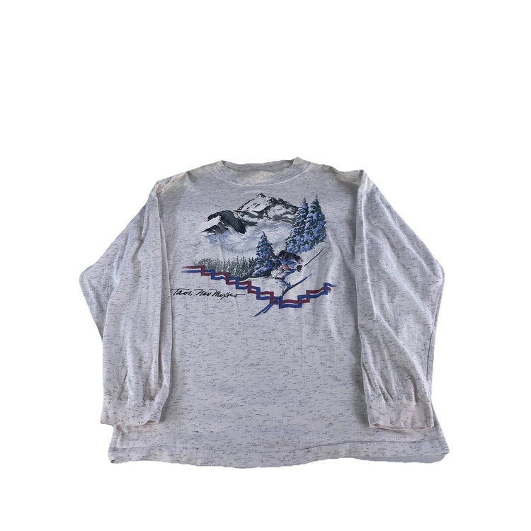 Mens Vintage 1993 Taos New Mexico Gray Ski Long Sleeve T Shirt Size Large