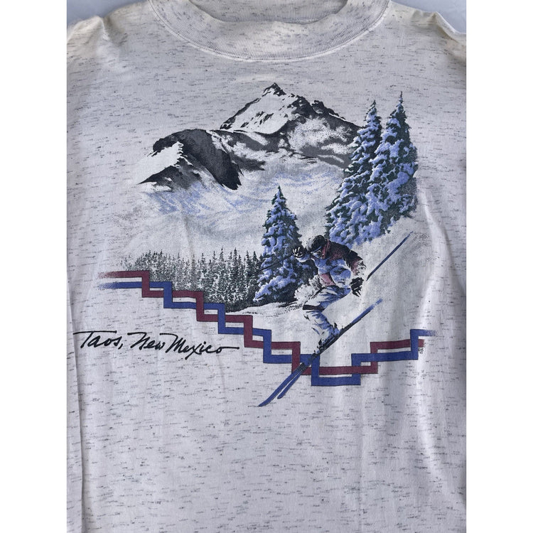 Mens Vintage 1993 Taos New Mexico Gray Ski Long Sleeve T Shirt Size Large