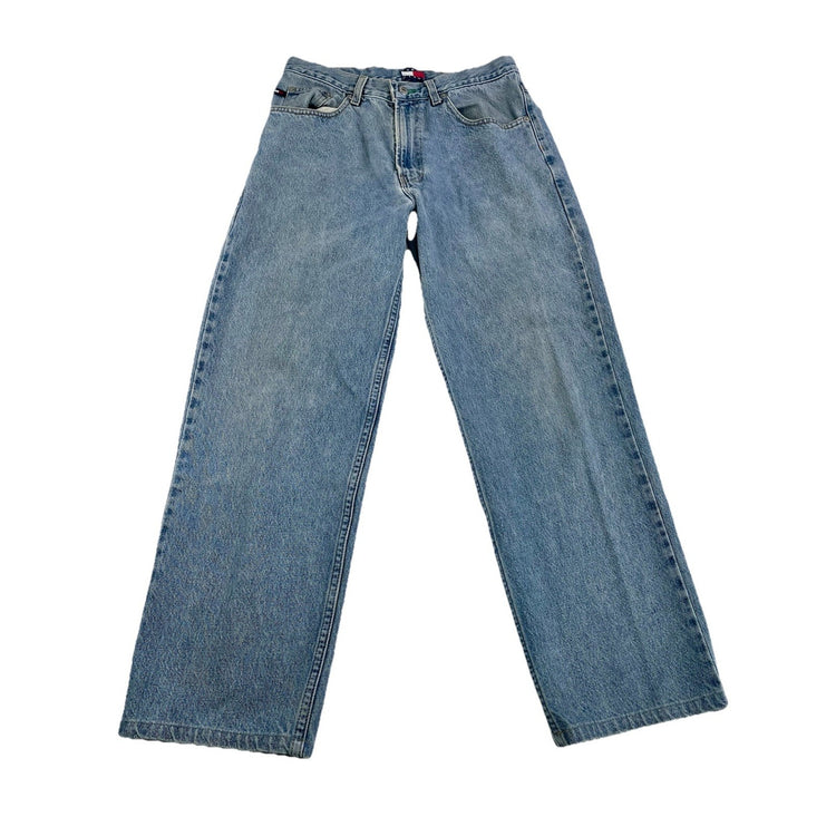 Mens Late 90s Vintage Tommy Jeans Straight Light Wash Jeans Size 31x32