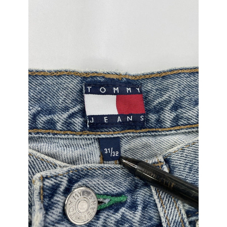 Mens Late 90s Vintage Tommy Jeans Straight Light Wash Jeans Size 31x32