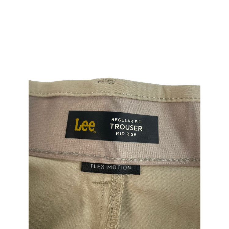 Women's Lee Flex Motion Regular Fit Mid Rise Trouser Bengal Kahki Pants Size 14