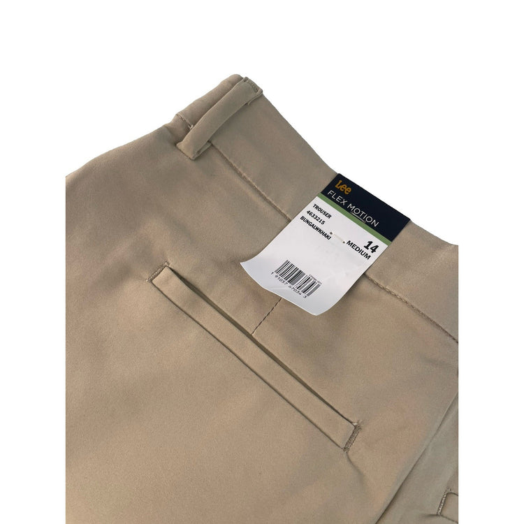 Women's Lee Flex Motion Regular Fit Mid Rise Trouser Bengal Kahki Pants Size 14