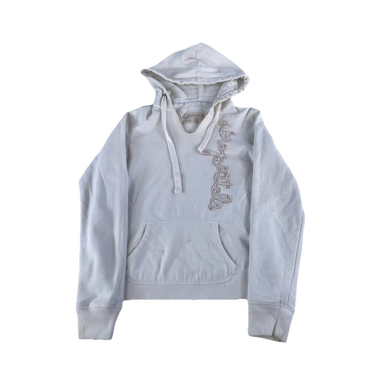 Womens Y2K Patched Aeropostale Logo White Hoodie Size Medium