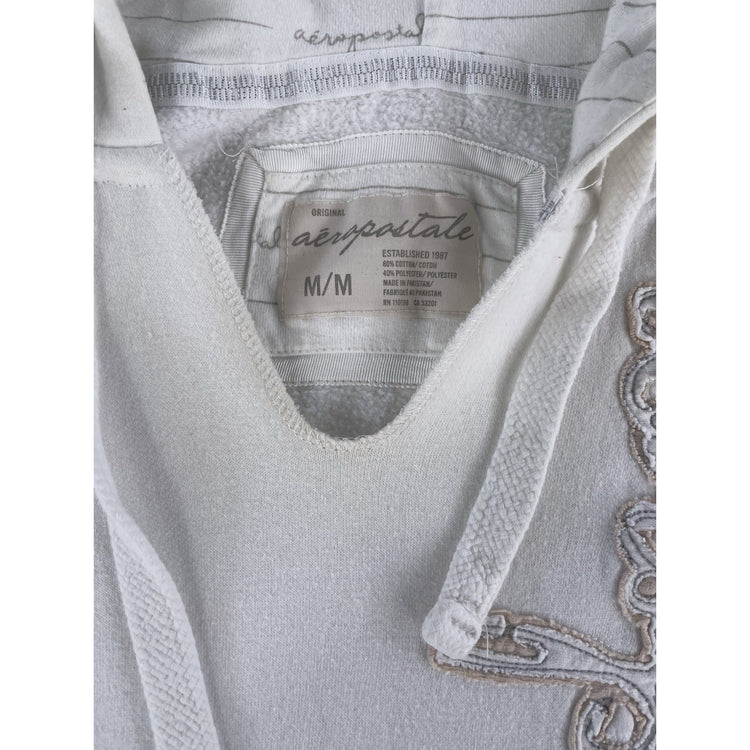Womens Y2K Patched Aeropostale Logo White Hoodie Size Medium