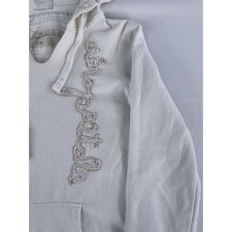 Womens Y2K Patched Aeropostale Logo White Hoodie Size Medium