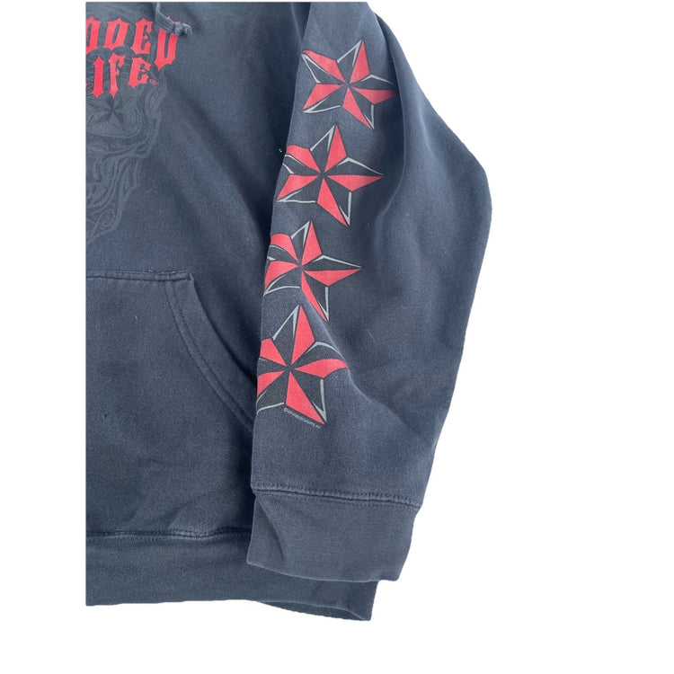 Mens Y2K Hot Leathers ‘Tattooed For Life’ Black Hooded Zip To Jacket Size XL