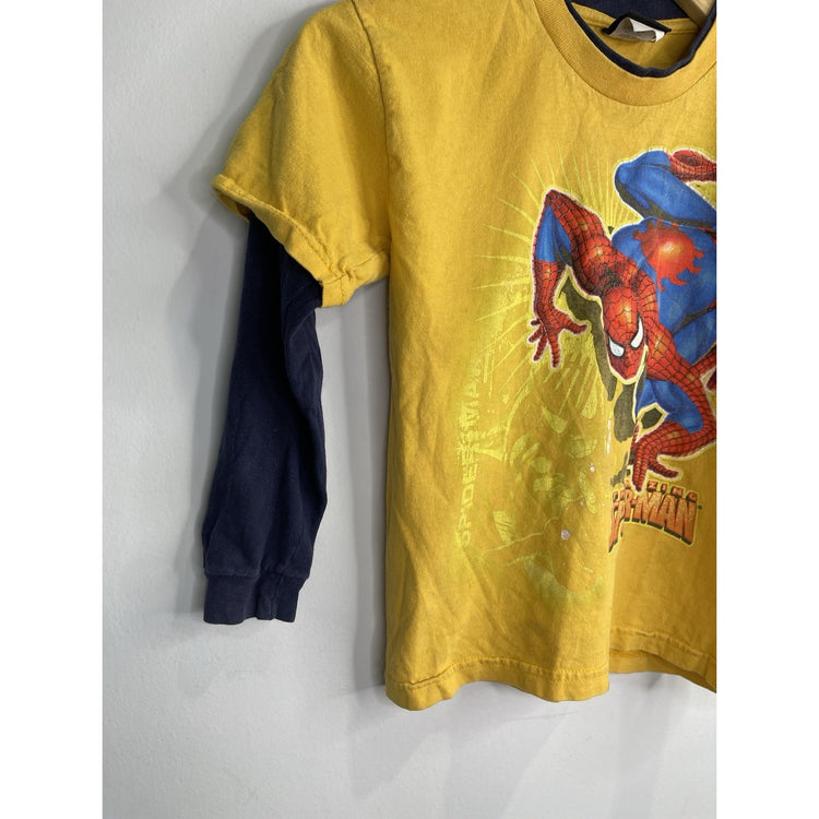 Vintage Yellow Spider-Man Kids Youth M 5/6 Graphic Long Sleeve Shirt Cartoon