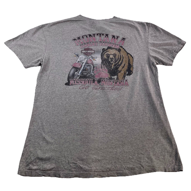 Womens Harley Davidson Motor Clothes Go Grizzlies Graphic Basic Gray Tee Size Xl