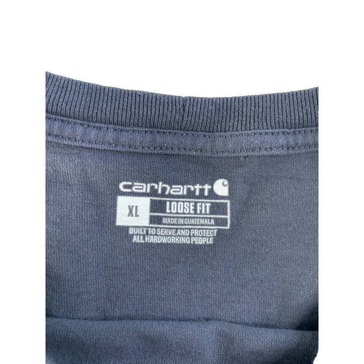 Mens Carhartt Loose Fit Dark Blue LongSLeeve Shirt Yellow Logo Size XL