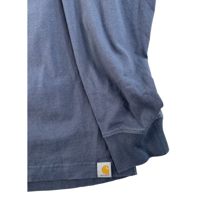 Mens Carhartt Loose Fit Dark Blue LongSLeeve Shirt Yellow Logo Size XL