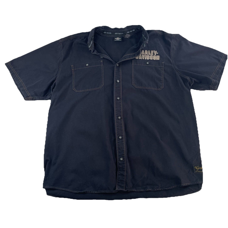 Mens Harley Davidson Motorcycle Black ButtonUp SS Biker Shirt Size 3Xl