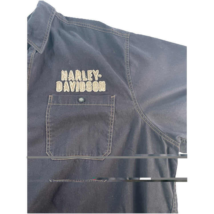 Mens Harley Davidson Motorcycle Black ButtonUp SS Biker Shirt Size 3Xl