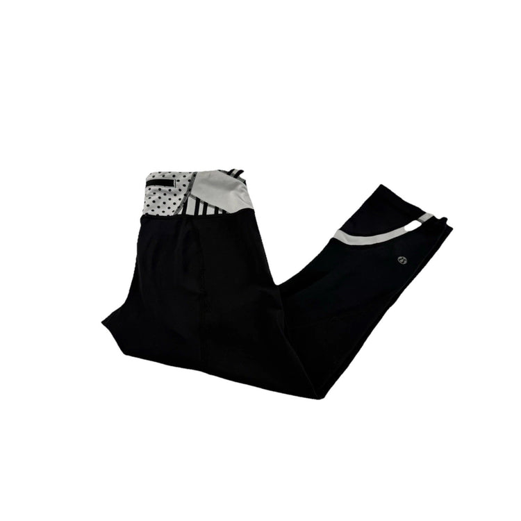 Women’s Lululemon Black Polka Dot Striped Waistband Running Capris Size 2