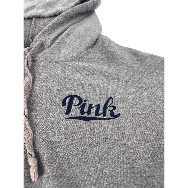 Womens PINK Victoria Secret Heather Gray Pullover Hoodie Stripe Sleeve Size S