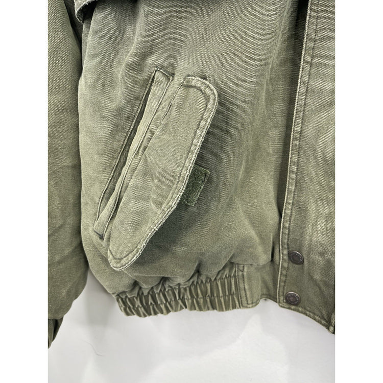 Vintage 90s Wrangler Outerwear Olive Green Plaid Lined Bomber Jacket Size Medium