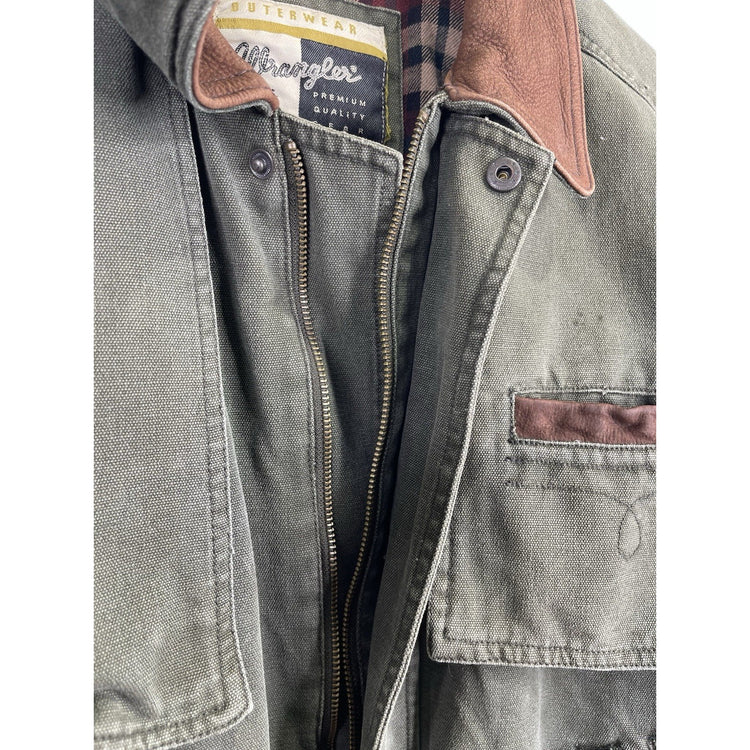 Vintage 90s Wrangler Outerwear Olive Green Plaid Lined Bomber Jacket Size Medium