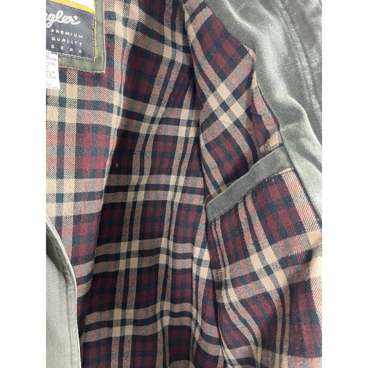 Vintage 90s Wrangler Outerwear Olive Green Plaid Lined Bomber Jacket Size Medium
