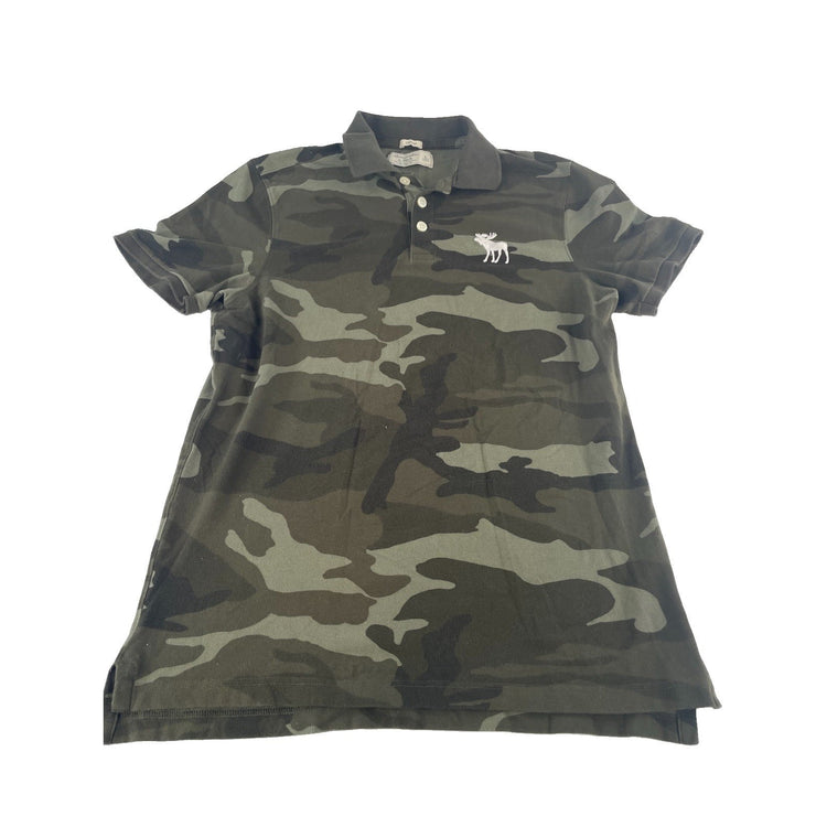 Mens Abercrombie & Fitch Green Camouflage Stretch Polo Shirt Size Large