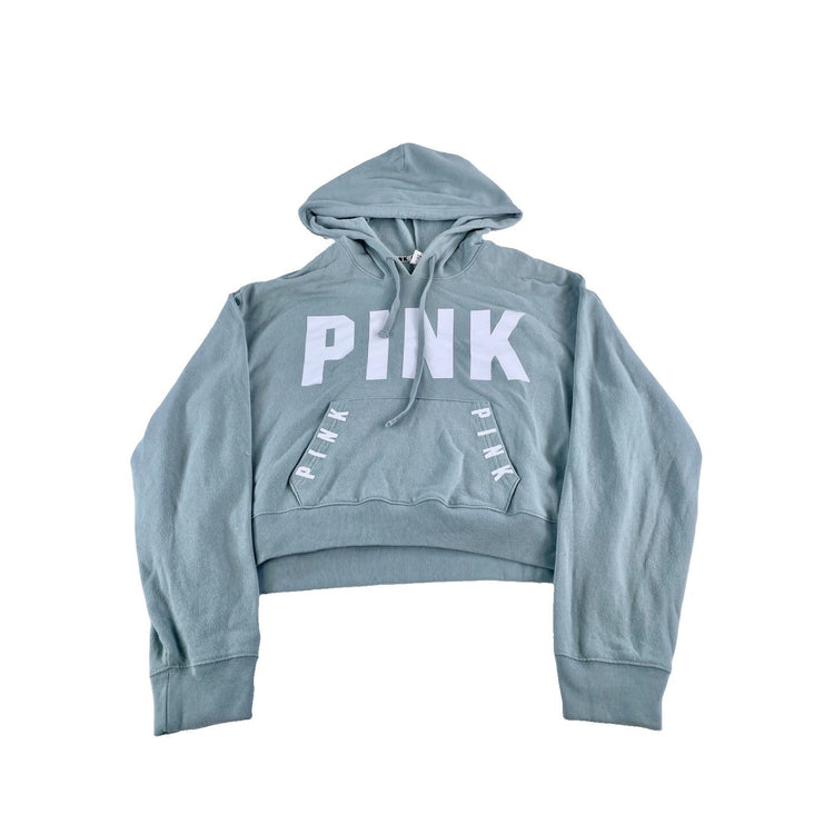 Womens Victoria's Secret PINK Mint Green Cropped Graphic Hoodie Size L