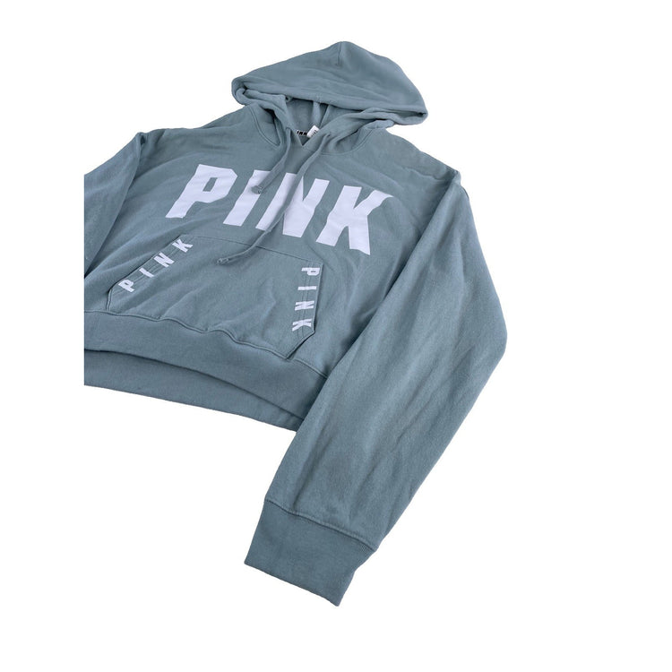 Womens Victoria's Secret PINK Mint Green Cropped Graphic Hoodie Size L